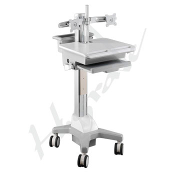 Hospital HealthCare Mobile Workstation Trolley Cart with Adjustable Dual Monitor Arm