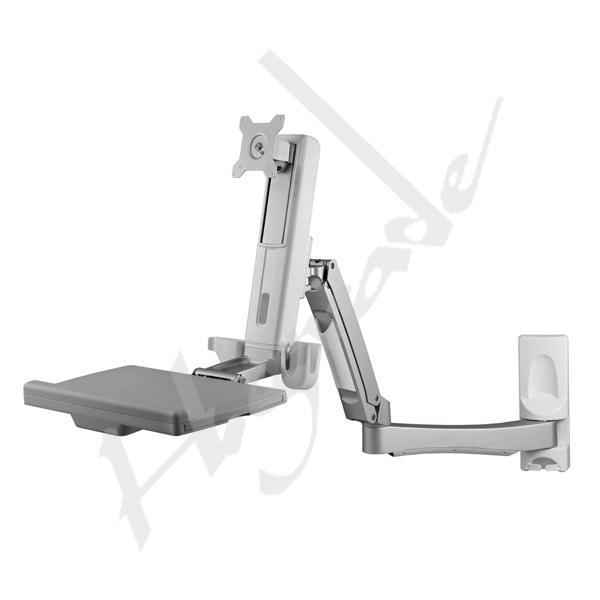 Sit-Stand Sliver-White Spring Arm Wall Mount Computer Workstation System